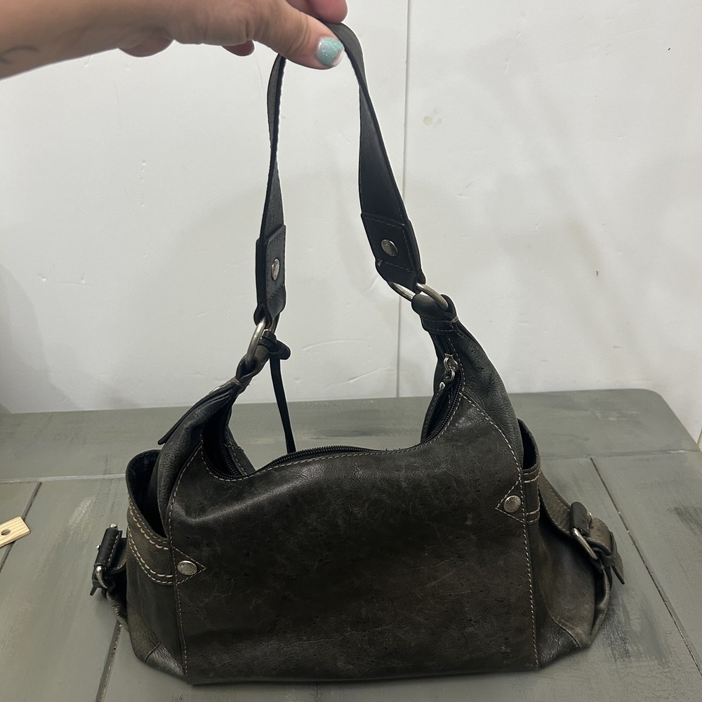 Fossil Green Leather Shoulder Bag with Key Soft Multiple Pockets